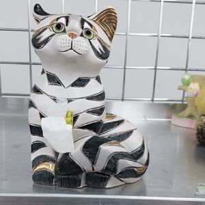 Charming Black and White Striped Cat Figurine